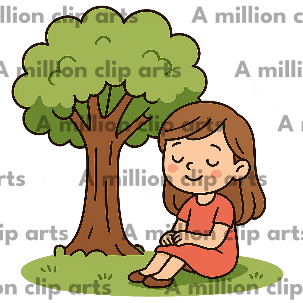 Girl Under Tree clipart