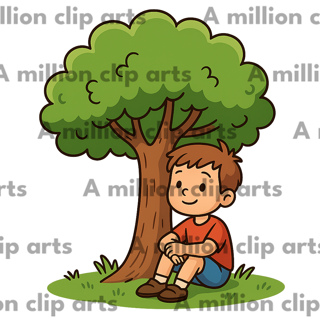 Boy Under Tree clipart